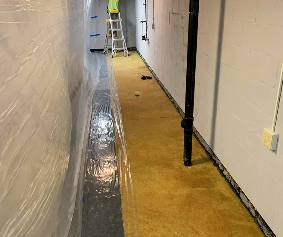 Wall Lining Installation for Basement Waterproofing in Boston, MA
